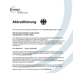 Akkreditierungsurkunde Prüflabor
